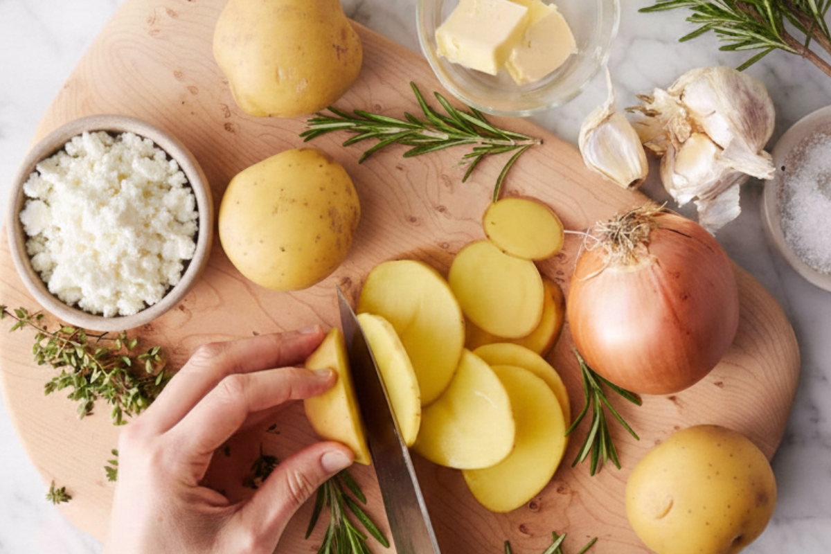 ideas recetas queso cabra, patatas y cebolla